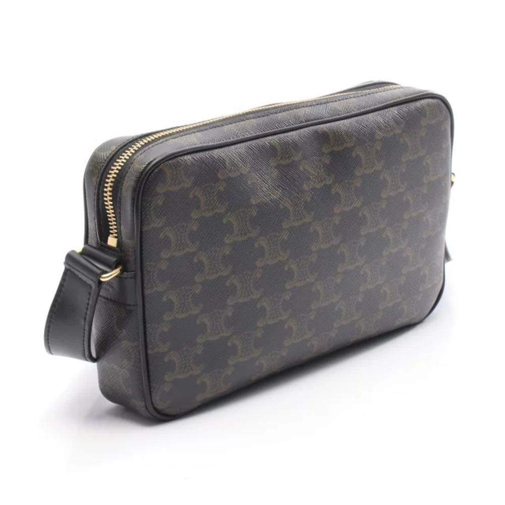 Celine Leather Brown Black Shoulder Triomphe Canvas Messenger Bag Brown Black